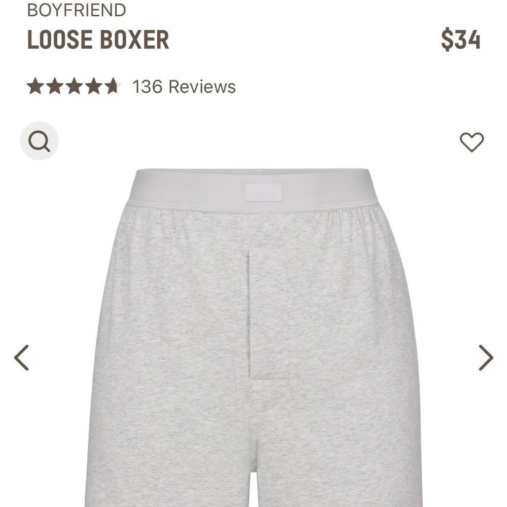 Skims NWT Light Heather Grey Boyfriend Loose Boxer Shorts